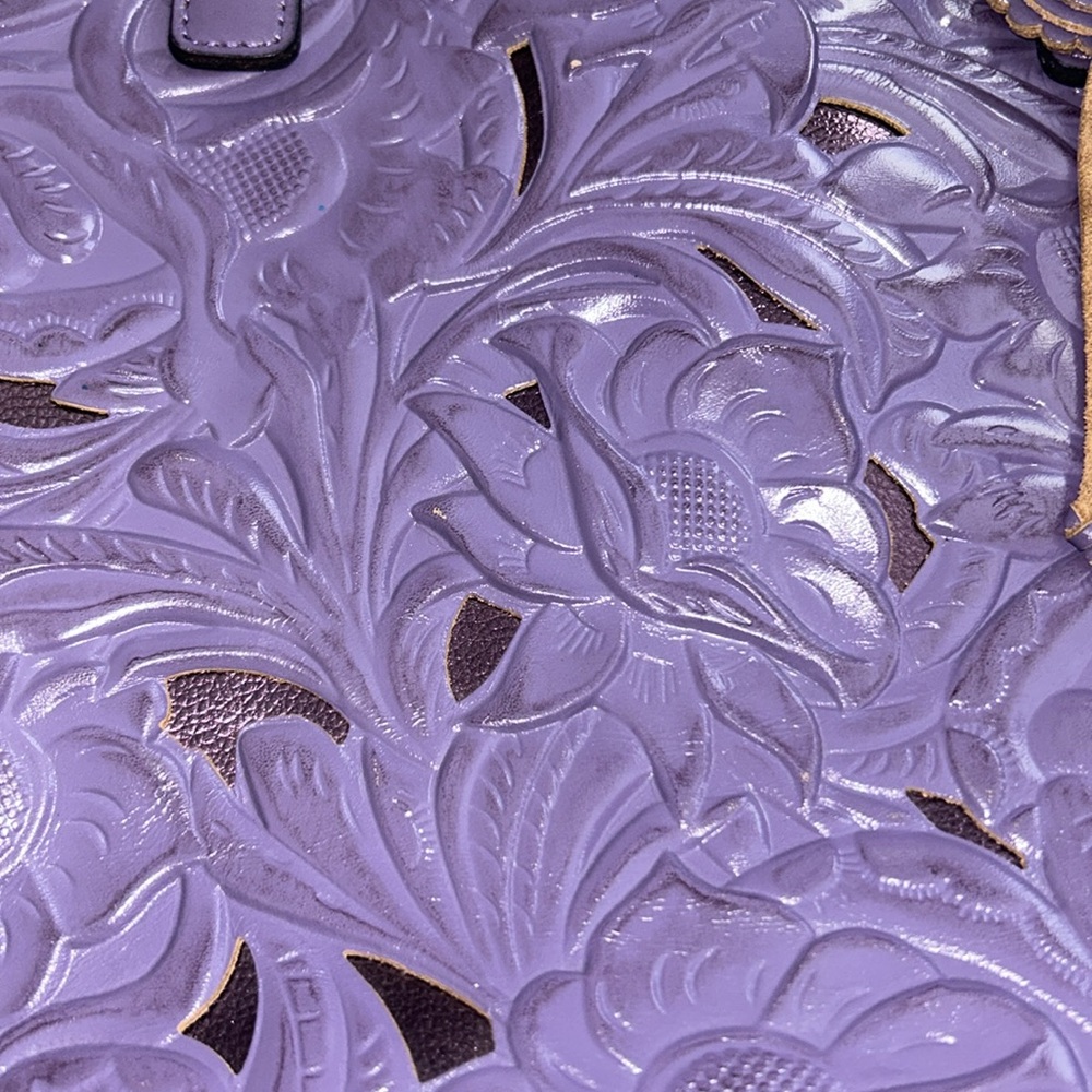 PATRICIA NASH Adeline Amethyst Leather Cutout Tooled Tote Handbag Gorgeous! - Picture 3 of 8